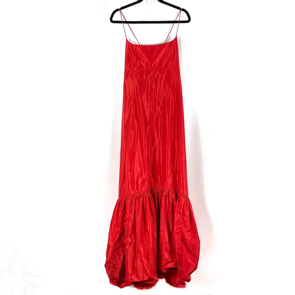 Staud Florence Gown Red Maxi Dress Spaghetti Strap Sleeveless A-Line Sz L - Picture 8 of 16